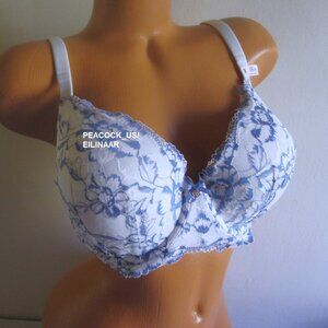 38DDD VICTORIA SECRET Body by Victoria Lightly Lined Demi Bra White Blue Lace